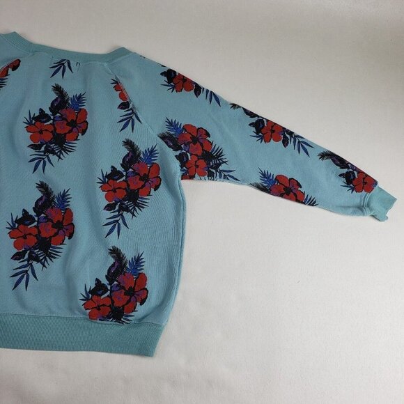 Wildfox Hibiscus Dreams Floral Sweatshirt Womens XS Turquoise Tropical Pullover - Picture 5 of 9